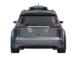 Back View of Autonomous Vehicle in Gunmetal Gray on Transparent Background

