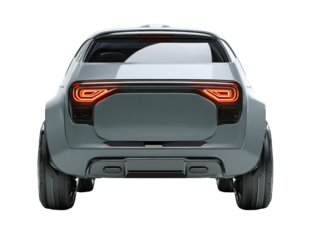 Back View of Autonomous Vehicle in Gunmetal Gray on Transparent Background

