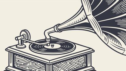 Vintage phonograph gramophone vector illustration for music lovers and antique collectors design resource