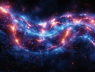 Fototapeta premium Vibrant cosmic nebula with swirling blue and orange hues, showcasing the beauty of the universe, perfect for science, technology, or space-themed projects.