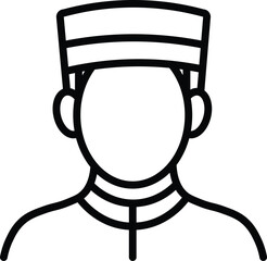 Bellhop uniform hat outline icon hotel service staff hospitality simple line art vector illustration black and white professional occupation male person employee front view minimal style cartoon