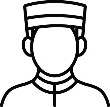 recommend clip art: Bellhop uniform hat outline icon hotel service staff hospitality simple line art vector illustration black and white professional occupation male person employee front view minimal style cartoon