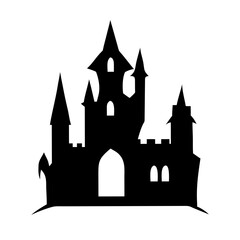 Obraz premium Halloween black castle haunted house cartoon silhouette