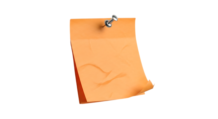 Orange sticky note with pin isolated on a transparent background