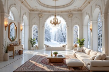 Fototapeta premium Luxurious Interior with Winter Landscape