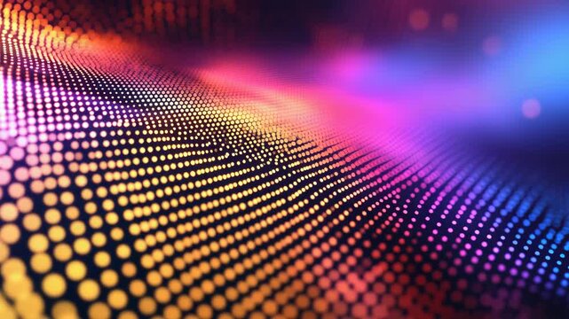 Vibrant neon digital wave pattern with glowing dots for futuristic backgrounds