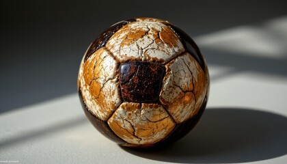 Worn Soccer Ball with Cracked Leather
