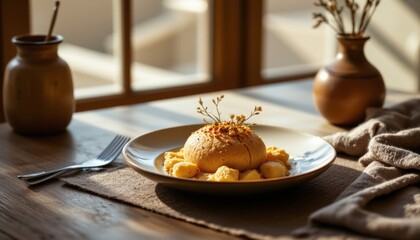 Elegant Dessert Presentation with Dried Flowers