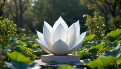White Lotus Blossom in Garden