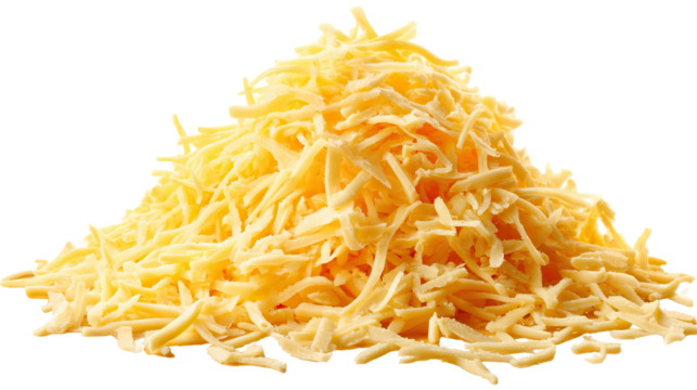 Cheese Pile with Freshly Grated Mozzarella or Cheddar on Transparent Background