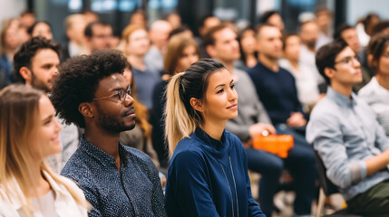 Obraz premium diverse professionals digital marketing seminar social media