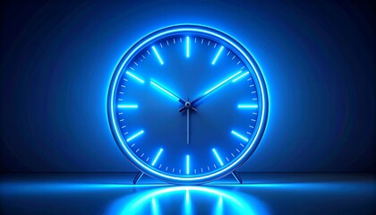 Neon clock glowing blue