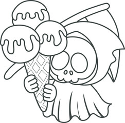 Illustration of cute skull ghost icon.
Funny skull ghost in activities stickers.
Angel of death cute elements.