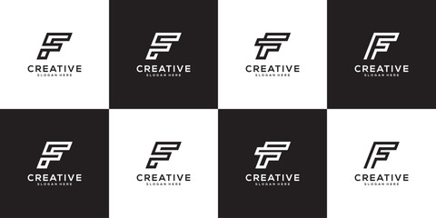 Fototapeta premium Set of initial letter F logo design template. icons for business of luxury, elegant, simple