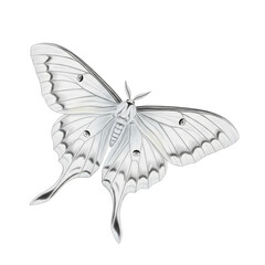 Detailed illustration of a lunar moth in silver