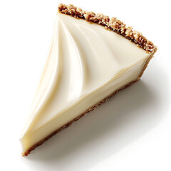 Slice of creamy cheesecake with a graham cracker crust and nutty topping