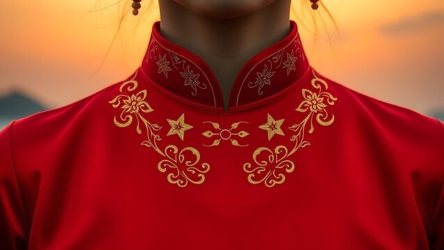 Vietnam National Day flag on silk cushion with bamboo leaves and lanterns