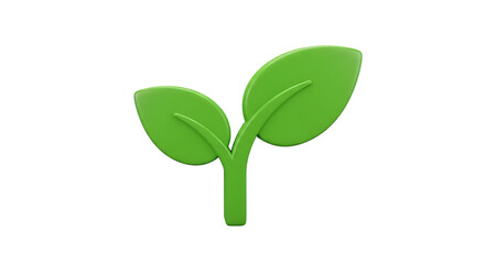 Minimalist 3D green sprout icon representing growth, ecology, and new beginnings. Isolated plant symbol on a white background.
