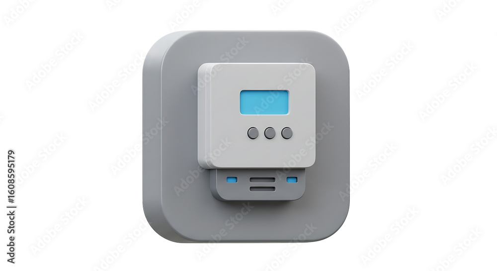 Wall mural 3d icon of a smart home thermostat or controller panel with a digital display for modern automation 