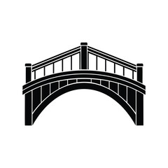 A minimalist, black and white depiction of an arched bridge structure