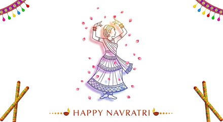 "Happy Durga Puja & Shubh Navratri Celebration Banner – Garba Night Festival Design"