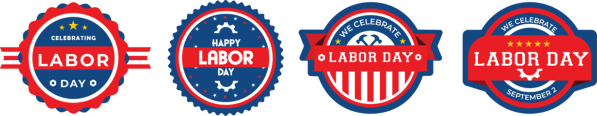 USA Labor Day icons and poster template vector bundle set.