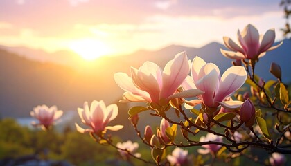 Blossoming magnolias at sunset (2)
