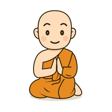 cartoon orange monk praying clip art preview