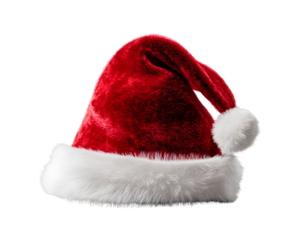 Santa Hat with Floppy Top and Wrinkled Texture, Side Angle, Transparent PNG