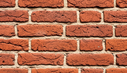 A close-up view of a red brick wall with visible mortar joints, revealing rugged texture, architectural detail, and vintage surface elements for classic or industrial-style visual design.