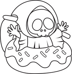 Illustration of cute skull ghost icon.
Funny skull ghost in activities stickers.
Angel of death cute elements.