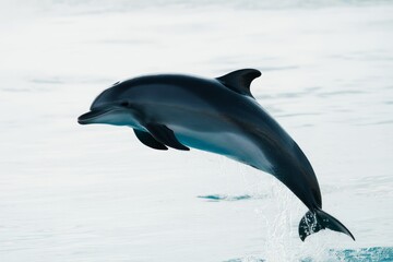 Obraz premium Sleek dolphin leaps from ocean spray leaping jumping