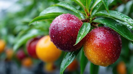 Waxberries Growing on Tree with Raindrops