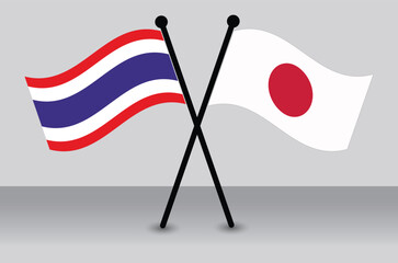 Crossed Flags of Thailand and Japan Waving Flags Flat Style. Official Proportion.