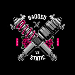 Bagged vs Static Car Coilover Suspensions Illustration