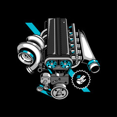 JDM Sports Car Turbo Engine Illustration