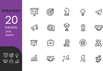 Strategy Editable vector line Icons set	
