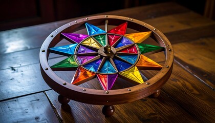 Colorful rotating wooden star