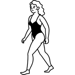 Elegant line art of a woman enjoying a beach walk