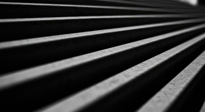 Abstract black and white image of parallel metal strips