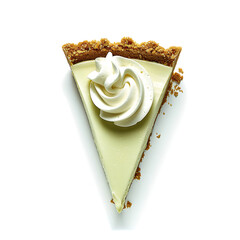 Slice of Key Lime Pie with Whipped Cream on a White Background