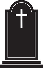 Fototapeta premium Tombstone Silhouette Vector – Black Gravestone with Cross Illustration for Halloween and Memorial Designs