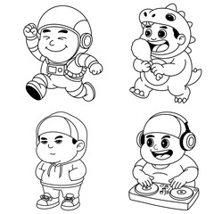Cartoon Cute Outline Set Collection Illustration Digital Drawing