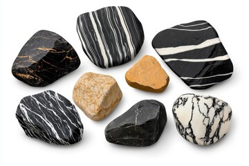 Close up View of a Collection of Varied Stones with Black and White Patterns