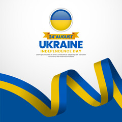 Ukraine flag for independence day square banner background with waving ribbon flag