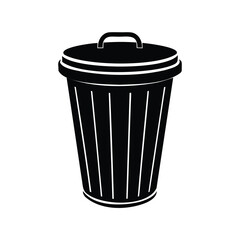 Black and White Silhouette of a Trash Can with a Lid