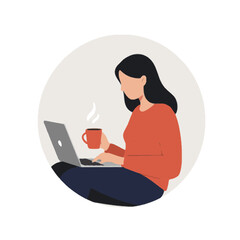 Vector illustration of young woman with laptop