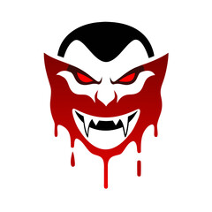 Evil vampire face with dripping paint isolated on white background