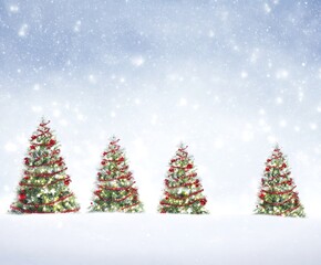 Christmas trees in snowfall winter landscape