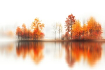 Autumnal lake, misty reflection